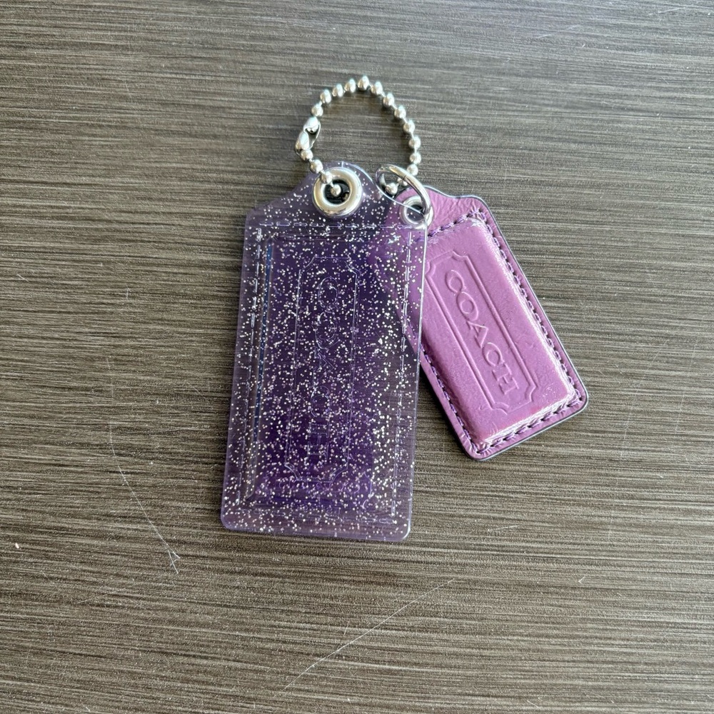 Coach Poppy Hang Tag Set (3” Clear Purple Silver Glitter & 2.5” Purple Patent) - Picture 2 of 9